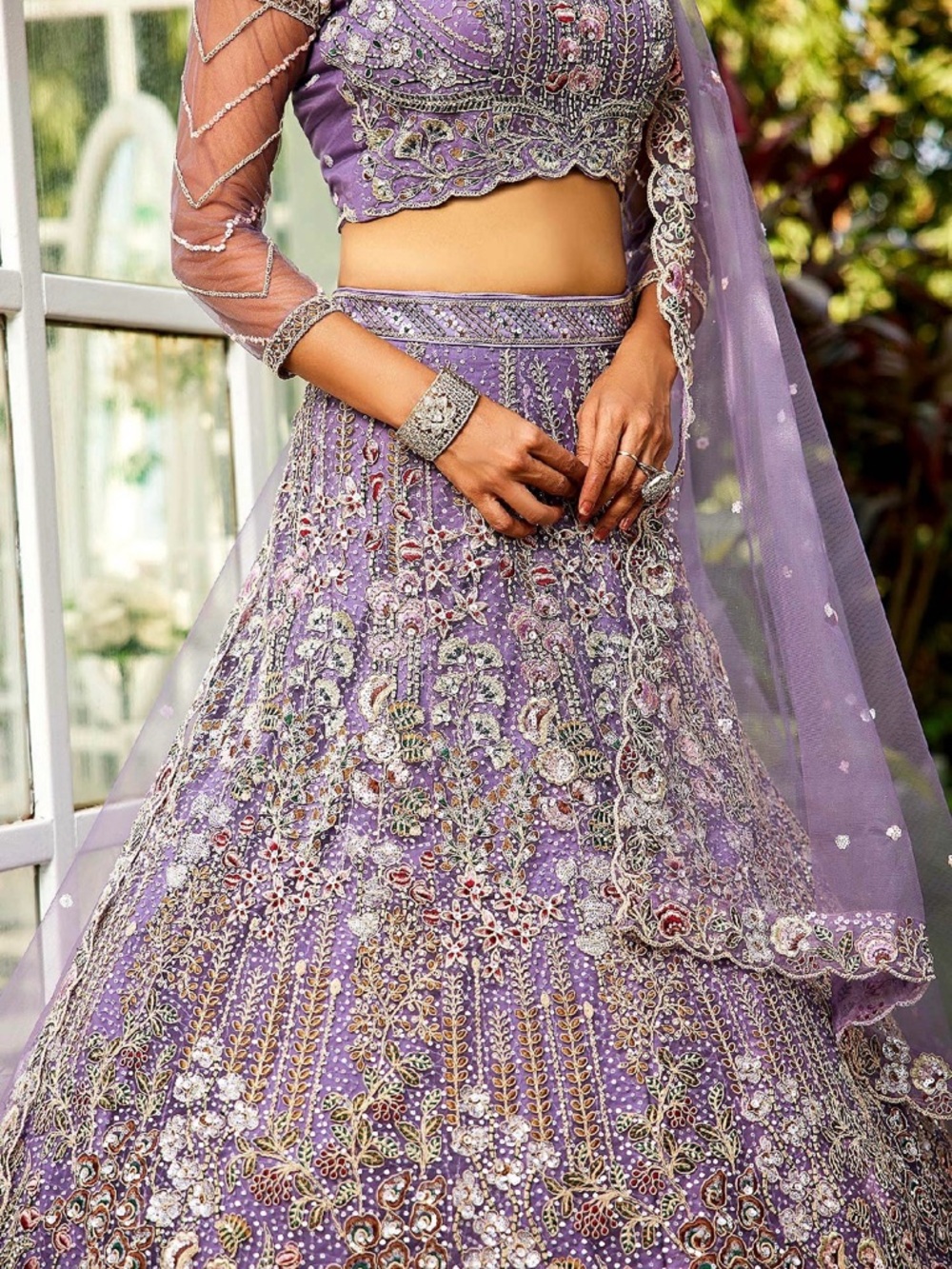 Mauve Lavender Floral Embroidered Lehenga 3 Piece Set - Small Like Brand New - Picture 2 of 16